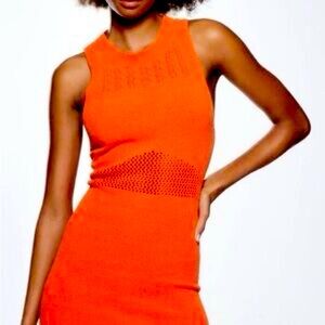 🧡 Zara Orange Knit Sleeveless Mini Dress – Size Small